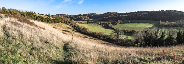 Lovely sunny day in Guildford Pewley Down hiking area panoramic view Surrey England Europe