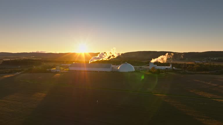 Aerial Shot of Drywall Manufacturer in Montour County, Pennsylvania at Sunset