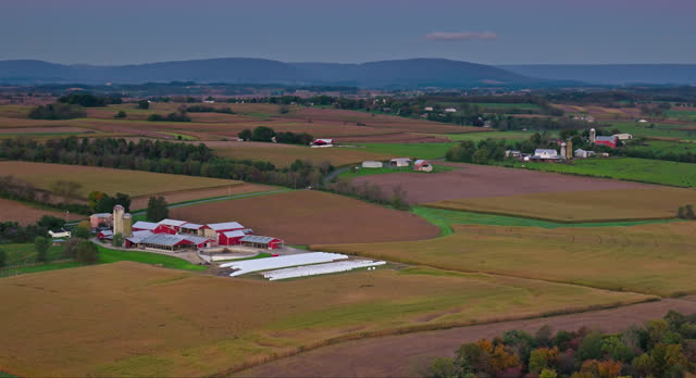 Drone Shot of Rural Landscape in Central Pennsylvania at Sunrise
