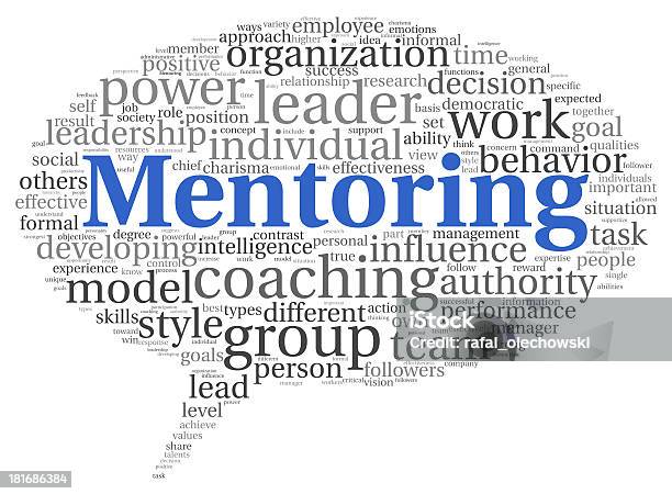 Word Cloud With Black And Gray Words With Big Blue Mentoring Stock Photo - Download Image Now