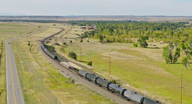 Aerial Shot of Freight Train in Sweet Grass County, Montana