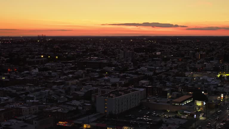 Establishing Aerial of Philadelphia Cityscape on a Fall Sunset