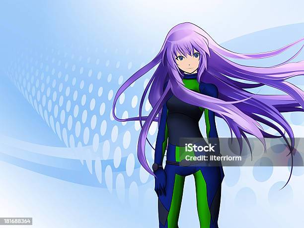 Anime Girl With Purple Hair On Blue Polka Dot Background Stock Illustration  - Download Image Now - iStock