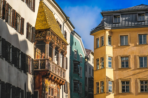 The Golden Roof or Goldenes Dachl main Innsbruck landmark ln the old town or Altstadt in Austria