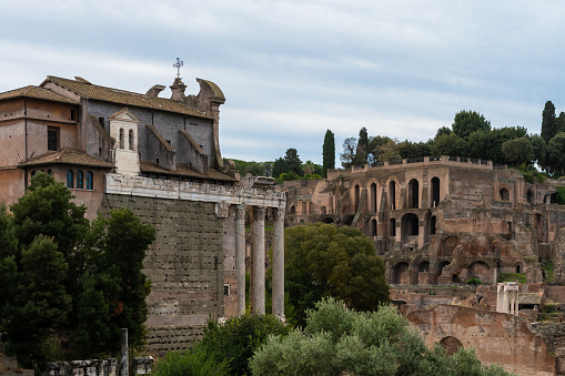 Church in the Roman Forum with the Palatine Hill in Rome