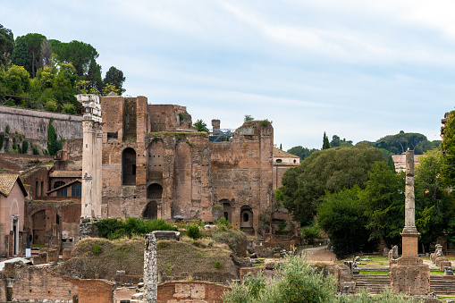 Ancient ruins in the Roman Forum in Rome