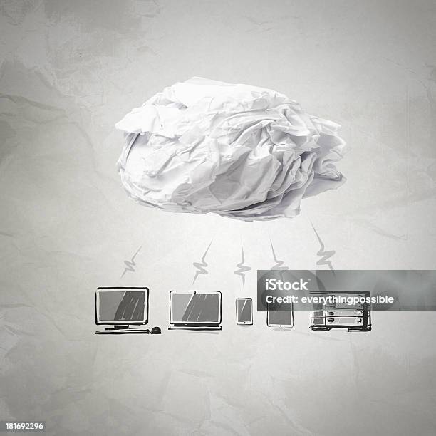 Crumpled Paper Cloud Computing Diagram Stock Photo - Download Image Now - Business, Business Strategy, Cloud Computing