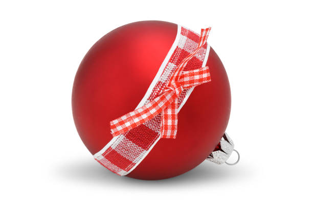 Red handmade christmas tree ball isolated on white background