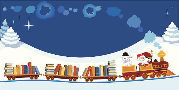 クリスマスの列車に書籍 - gift snow yellow christmas点のイラスト素材／クリップアート素材／マンガ素材／アイコン素材
