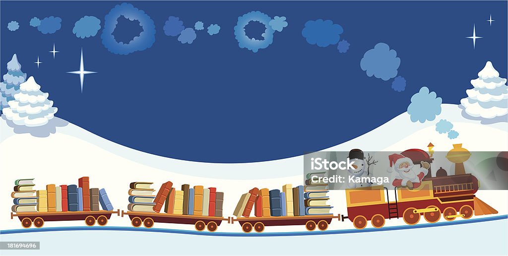 Christmas train with books Santa Claus and snowman in a toy train with books. Book stock vector