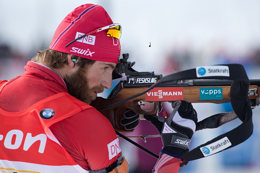 Alexander Os (NOR) competes in the Biathlon World Cup Mixed Team Relay on February 7, 2016 at the Canmore Nordic Centre Provincial Park in Alberta, Canada. (John Gibson Photo/Gibson Pictures)