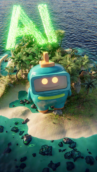 Ai robot  in island alone high quality 3d rendering