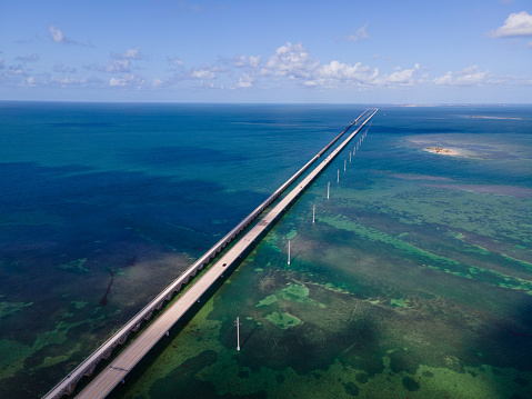 Drone shot of the 7 Mile Bridge in the Florida Keys