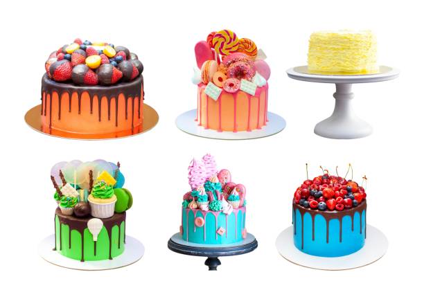 istock Various rainbow colored cakes isolated on a white background. Red, orange, yellow, green and blue cakes 1816980934