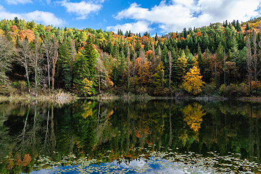 Scenic fall season sight at the small lakes of Percile. Province of Rome, Lazio, Italy.