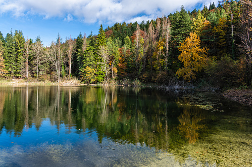 Scenic fall season sight at the small lakes of Percile. Province of Rome, Lazio, Italy.