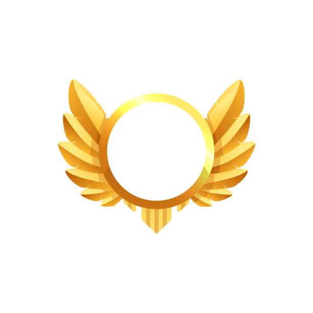 istock Golden round frame of medal with wings flat style, vector illustration 1817000949