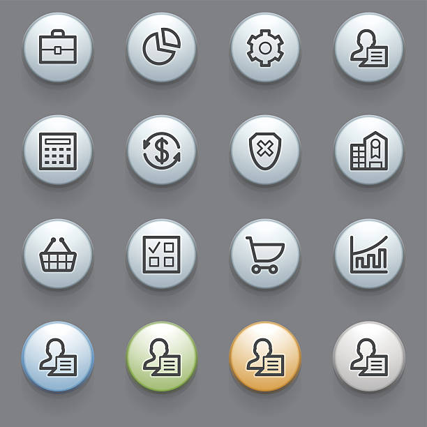 istock Business icons with color buttons on gray background. 181701265
