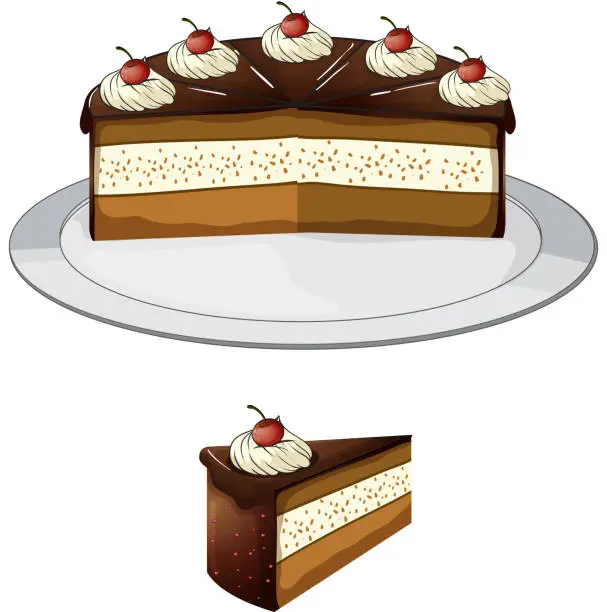 Vector illustration of Chocolate cake with cherry