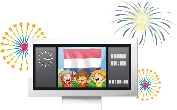 доска с флаг нидерландов и три юноши - timeboard stock illustrations