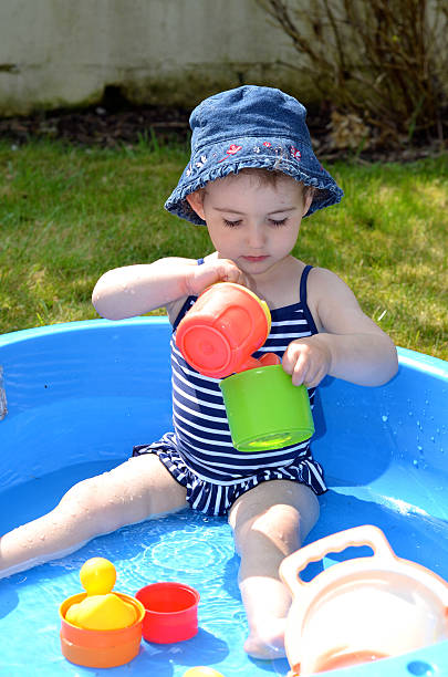 istock Young child, girl, playing in paddling pool. 181701368