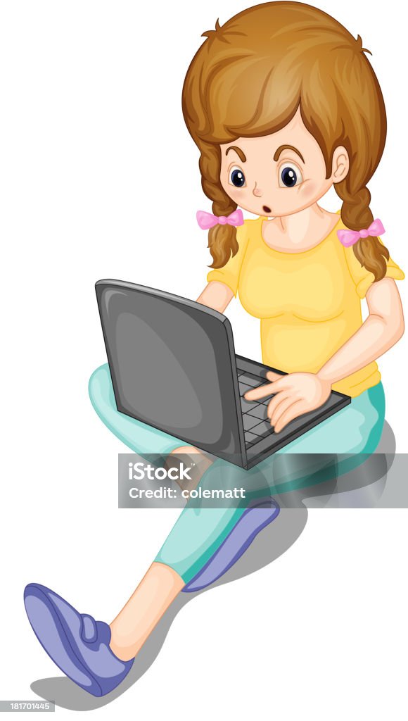 少女とノートパソコン - 1人のロイヤリティフリーベクトルアート