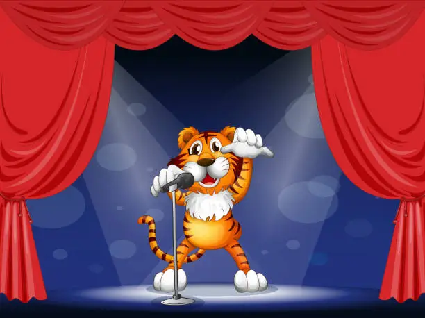 Vector illustration of Tiger at the center of stage