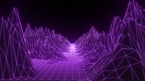 istock Retro wireframe lowpoly futuristic landscape background. Cyberspace grid 1817020339