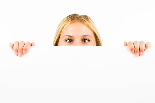 istock Beautiful young woman rear blank sign 181702298