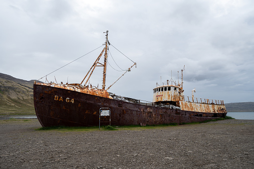 Wreck of the whaling sheep BA 64 - the oldest steel ship in Iceland, in the Westfjords