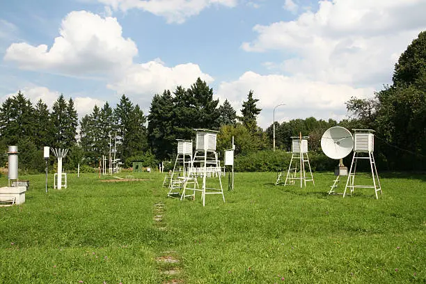 psychrometric booths with the instruments at the weather station on the territory of Moscow State University