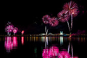 Festive fireworks over the river in Kazan.