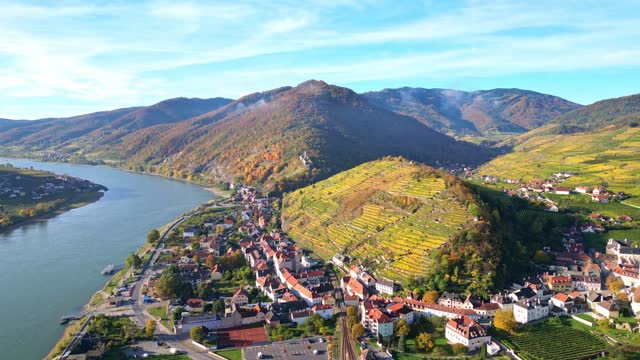 Danube river in the Wachau vinery region in Austria in autumn colors