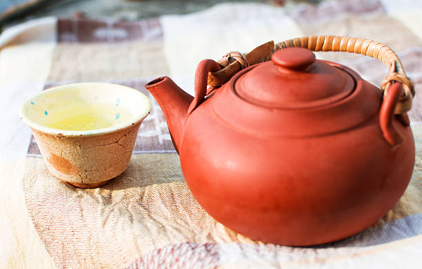 istock ceramic kettle and cup of green tea 181704183