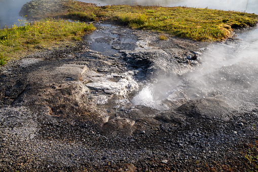 Utu Geyser in Fludir Iceland, near the Secret Lagoon hot spring
