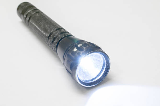 istock black metal electric flashlight on white background 1817062274