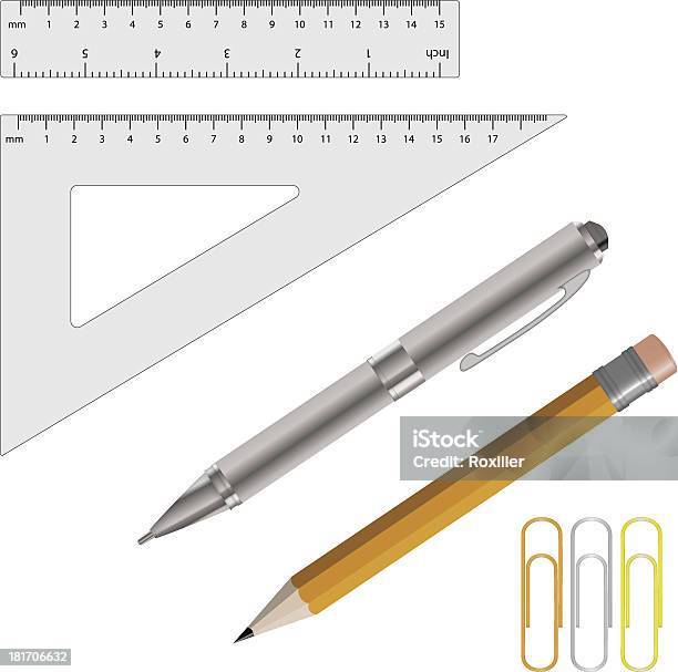 Illustration Vectorielle Dun Crayon Plume Et Gouvernants Vecteurs libres de droits et plus d'images vectorielles de Accessoire