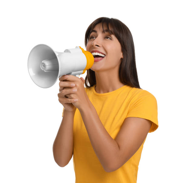 istock Special promotion. Woman shouting in megaphone on white background 1817073420