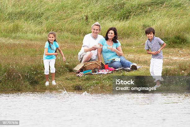 Dziadkowie I Wnuki Posiadające Piknik Na Brzeg Rzeki - zdjęcia stockowe i więcej obrazów Lato