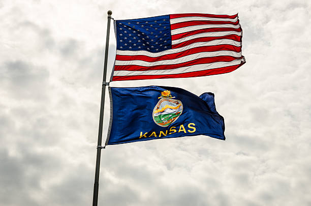 US and Kansas Flags stock photo