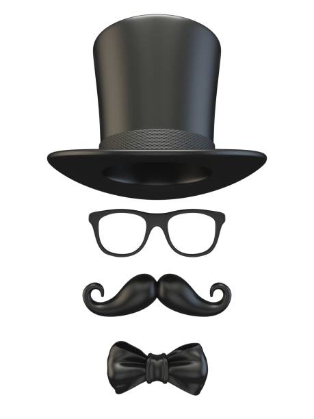 istock Black mask Cylinder, ribbon bow, glasses and moustache 3D 1817105562