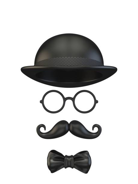 istock Black mask Hat, ribbon bow, glasses and moustache 3D 1817105570