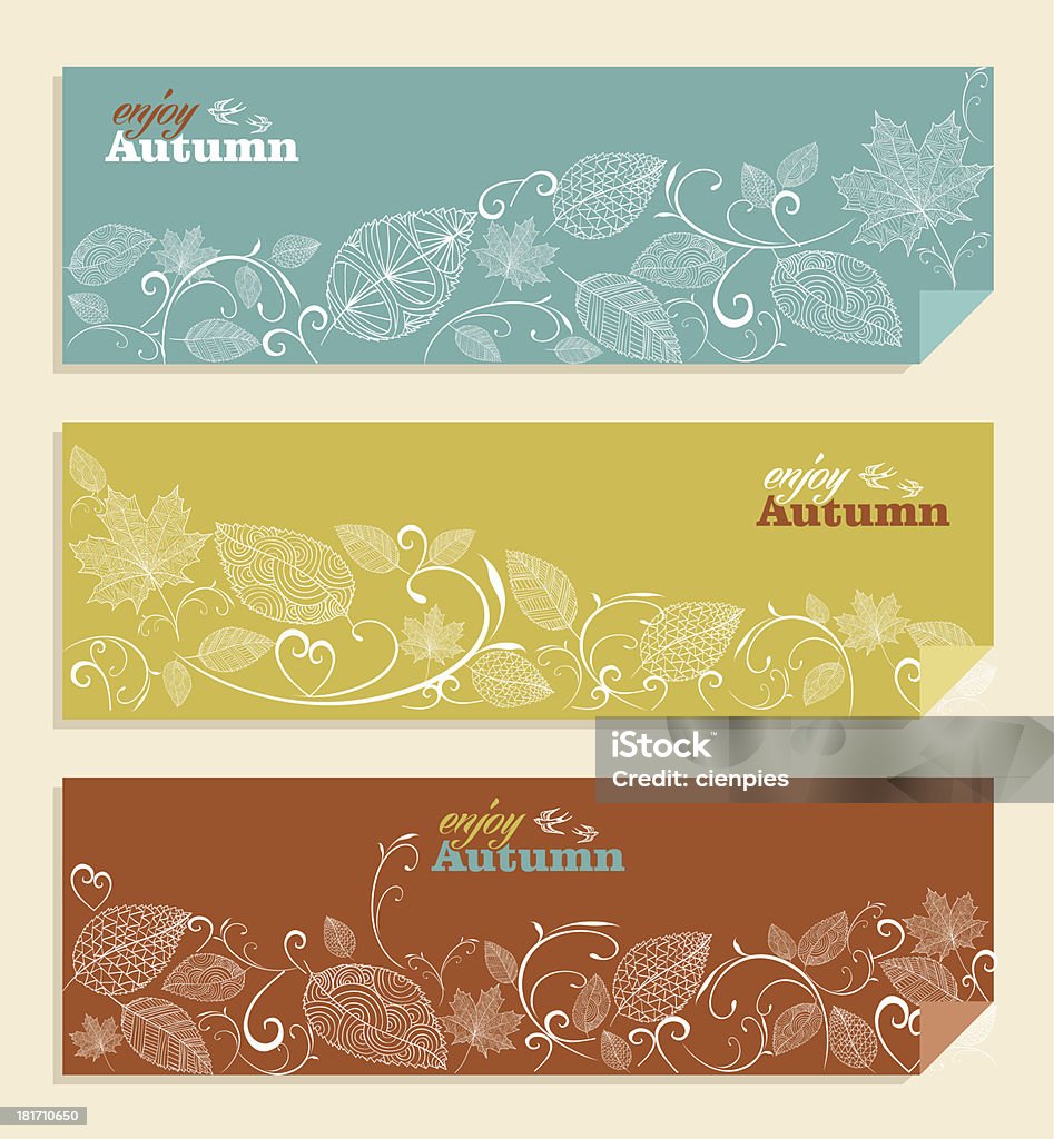 Vintage autumn web banners set with leaves and text inside Vintage hand drawn fall branches and leaves with enjoy autumn text web banners set. EPS10 vector file organized in layers for easy editing.  Falling stock vector