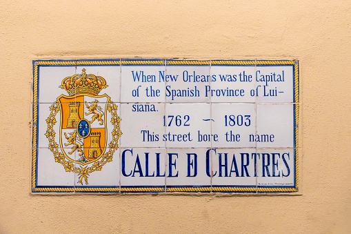 historic tiles with street name Calle de Chartres in the french quarter in New Orleans, Louisiana, USA