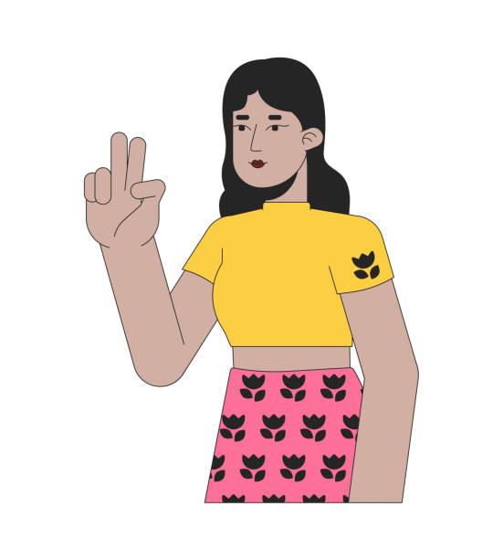 bildbanksillustrationer, clip art samt tecknat material och ikoner med latina young adult with two fingers up 2d linear cartoon character - illustrationer med överkroppsbild