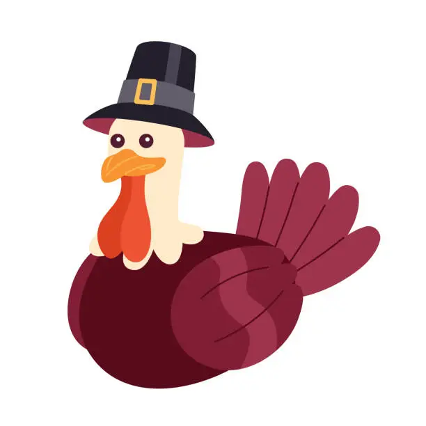 Vector illustration of Pilgrim turkey mascot 2D cartoon character