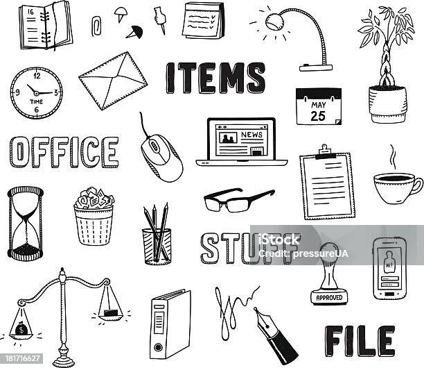 Office And Business Objects Doodles Set Stock Illustration - Download Image Now - Drawing - Activity, Drawing - Art Product, Office
