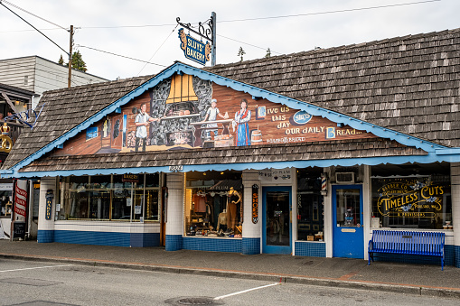 Poulsbo, Washington - May 29, 2023: Sluy's Bakery is a destination bakery known for its' bread. Poulsbo is a Scandinavian themed town founded by Norwegian immigrant Jørgen Eliason. It sits on Liberty Bay and is a regional tourist destination.