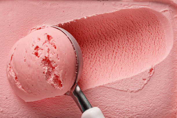 pink homemade ice cream stock photo