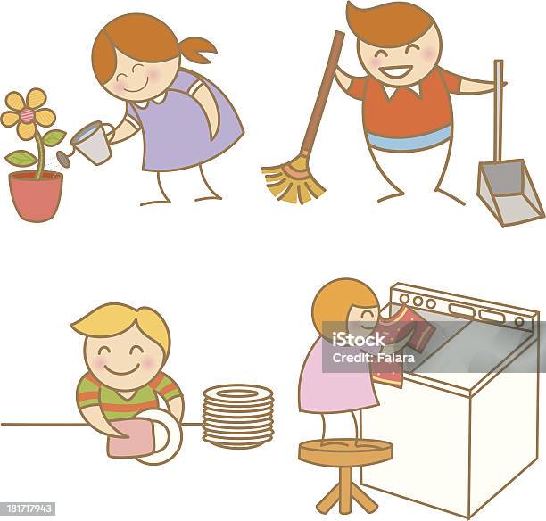 Kid Housework Set Stock Illustration - Download Image Now - Plant, Watering, Assistance